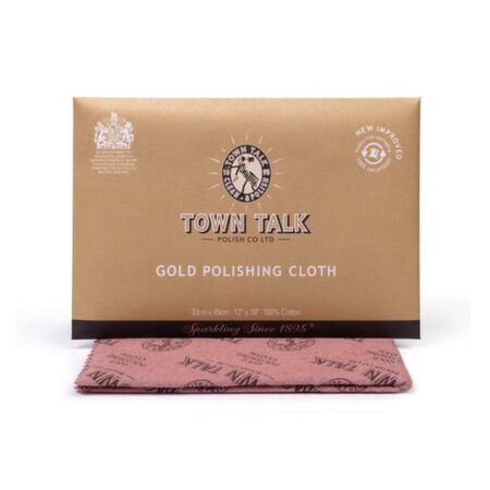 Town Talk Gold Polishing Cloth Large elegantly draped beside a collection of Links of London gold jewellery.