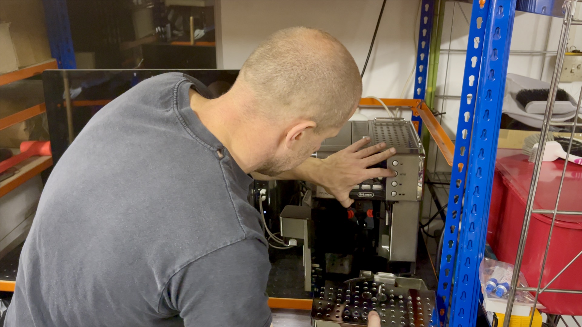 A close-up of the malfunctioning Nespresso machine at Links London headquarters.