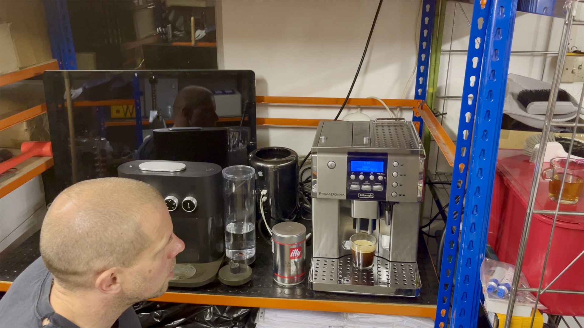 Close-up of the espresso with crema from the first successful coffee with the new machine.