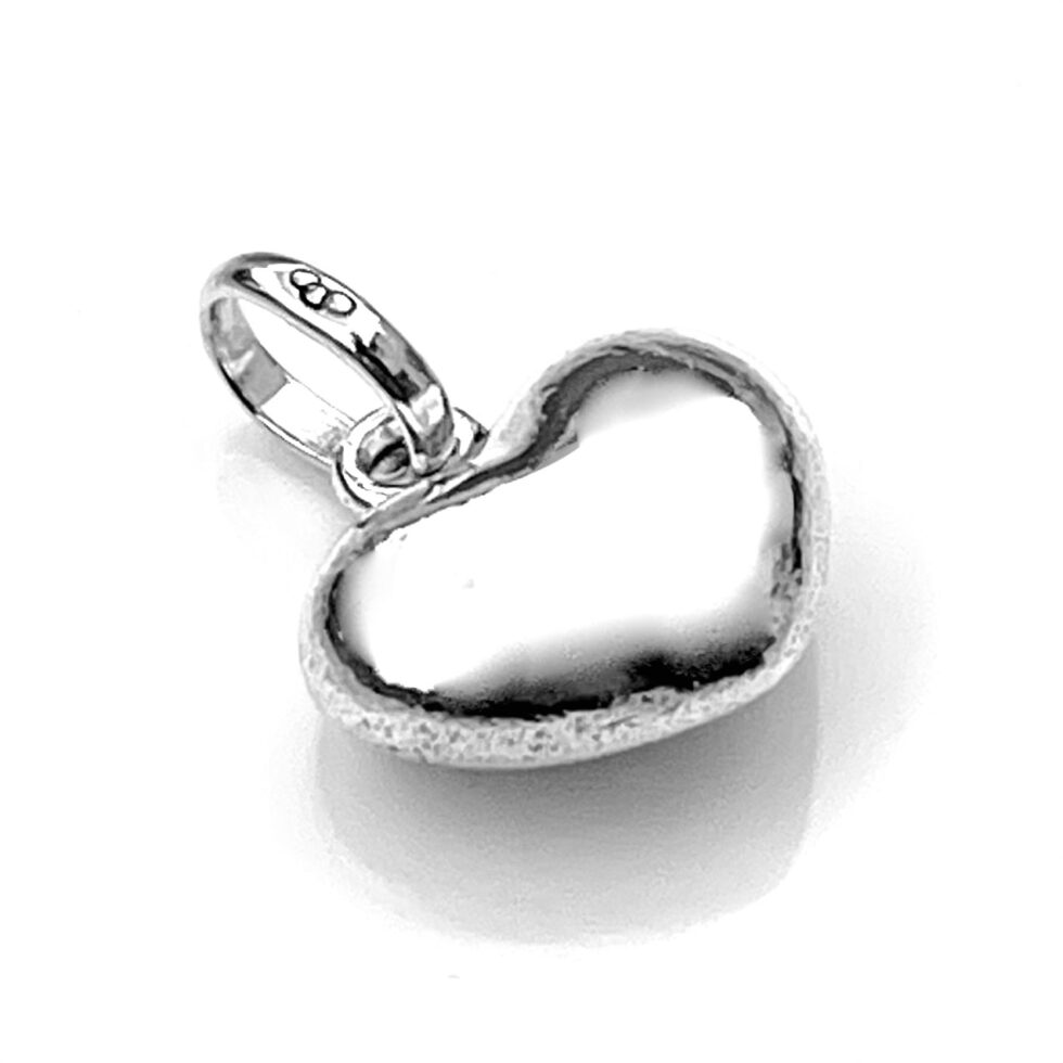 Sterling silver heart charm showing 9mm x 7mm oval bail