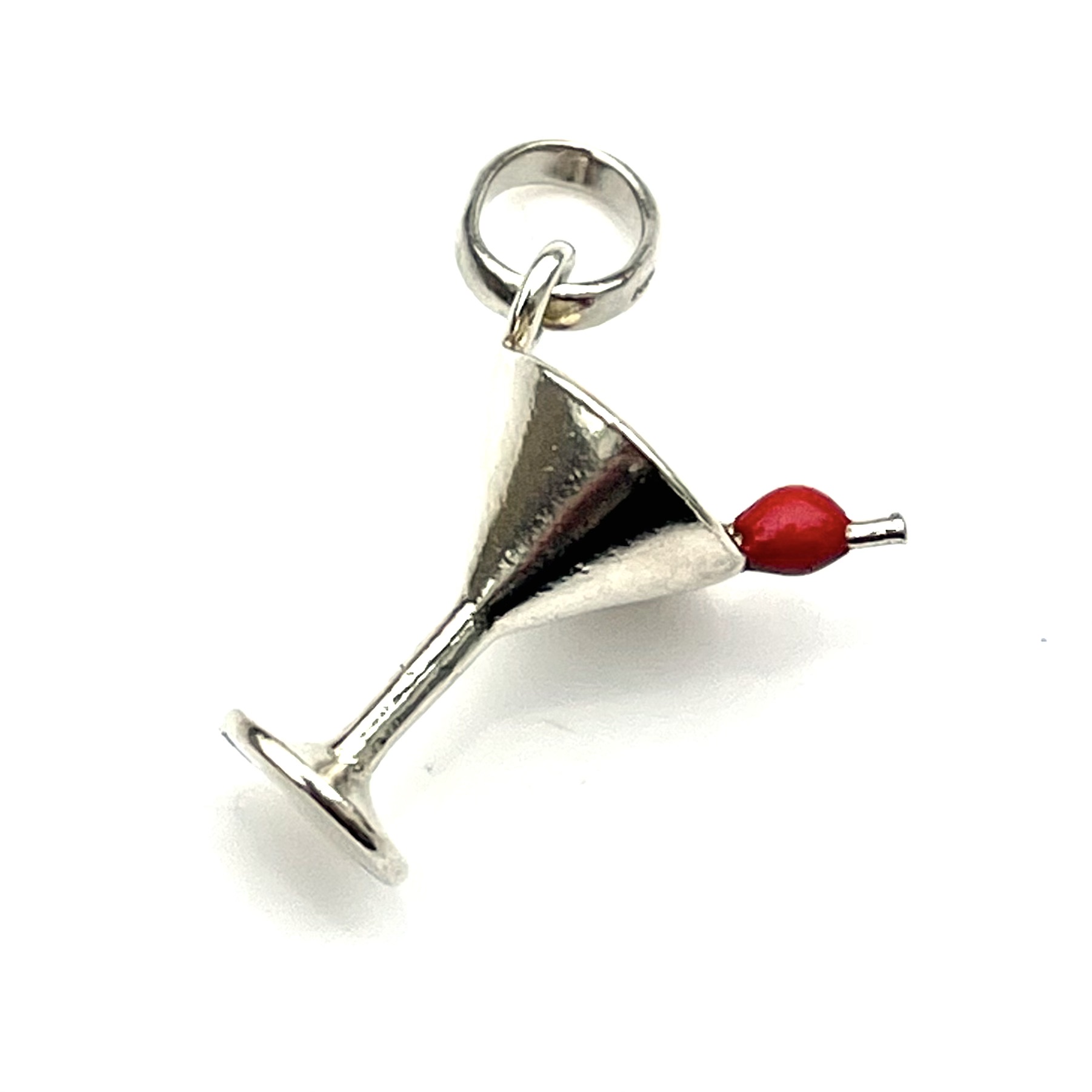 Front view of vintage Links of London sterling silver Cocktail Glass with Cherry charm