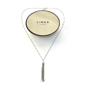 Full view of vintage Links of London Raindance necklace with tassel pendant.