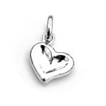 Thumb Print Heart Charm sitting at an angle, silver finish.