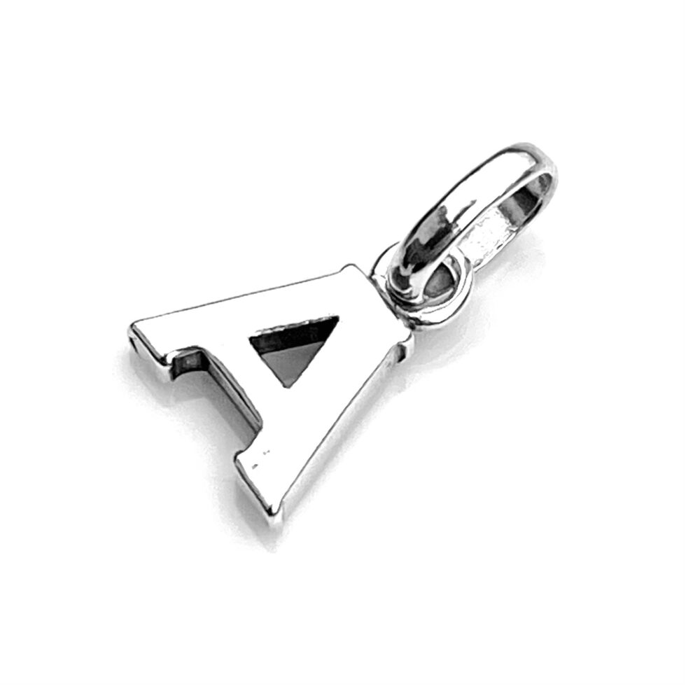 Close-up of the oval bail and jump ring on the Initial A charm