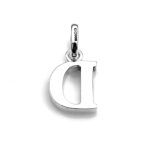 Angled view of the Letter D charm on a white background