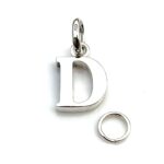 Letter D charm displayed with the 7mm split ring for easy attachment