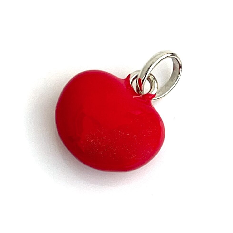 Detailed shot of the heart charm from an angled top view