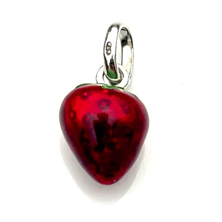 Strawberry charm displayed with 7mm split ring for easy attachment