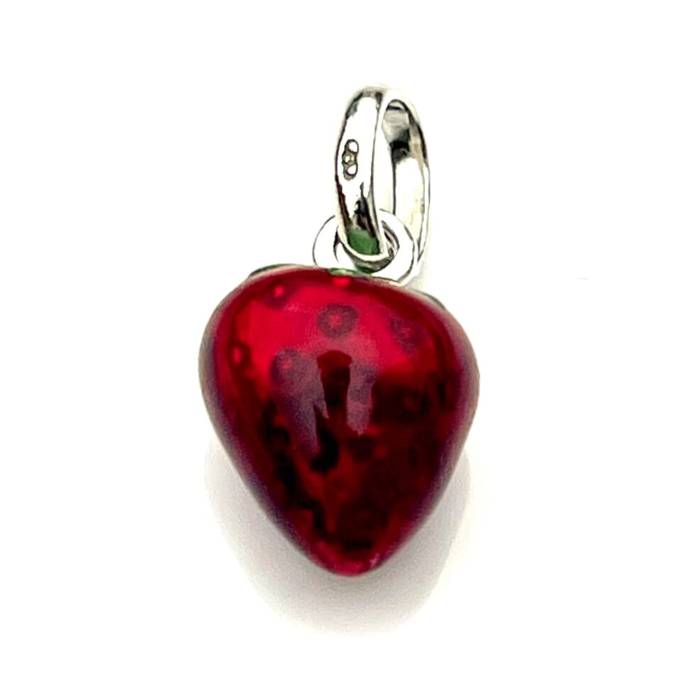 Close-up of the 8mm x 7mm oval bail on the strawberry charm