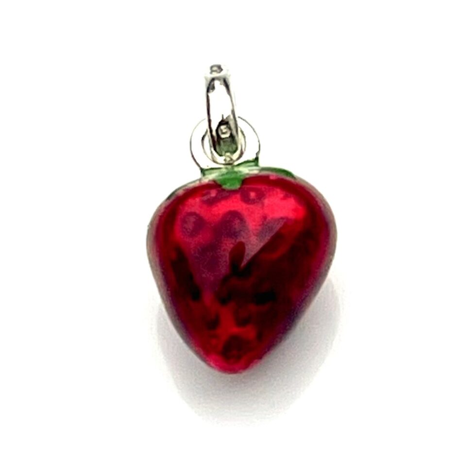 Links of London sterling silver strawberry charm with red and green enamel