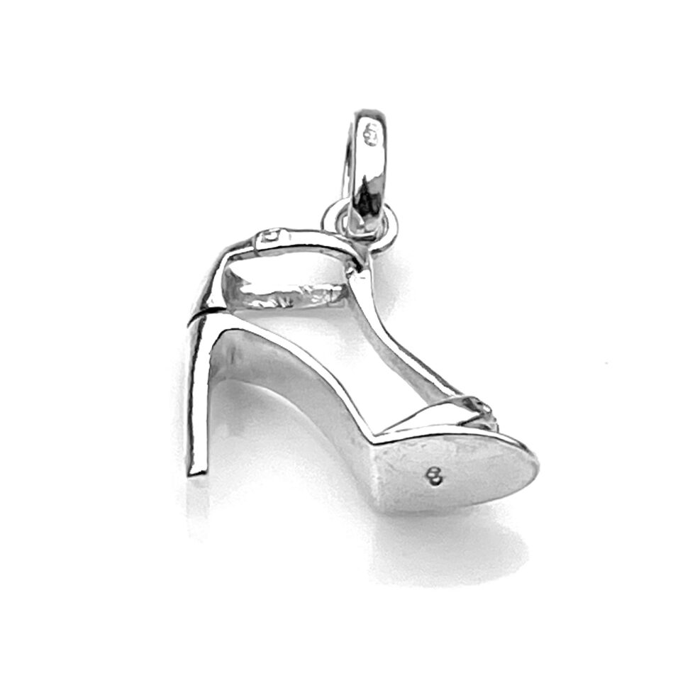 Side view of the T-strap high heel shoe charm showing the open-toe design
