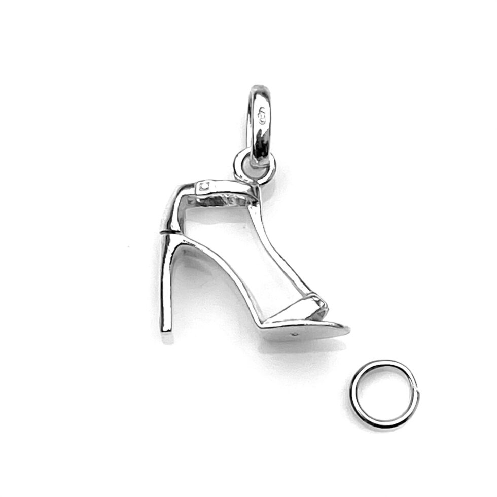 High heel shoe charm on a bracelet, demonstrating its versatility