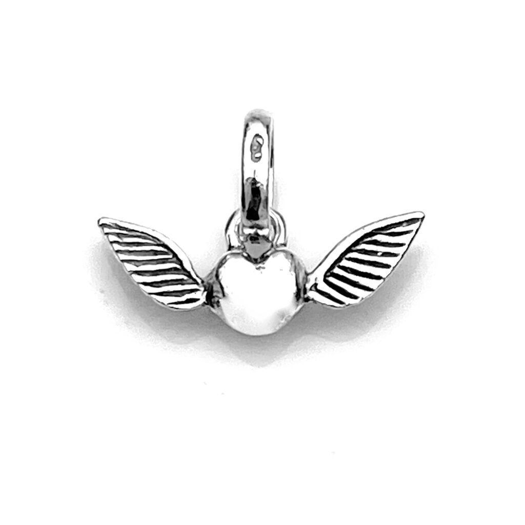 Front view of 2009 Links of London sterling silver Winged Heart charm
