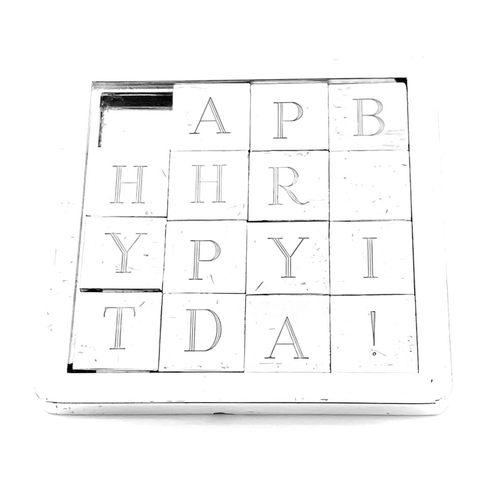Vintage Links of London silver-plated sliding puzzle with 15 tiles.