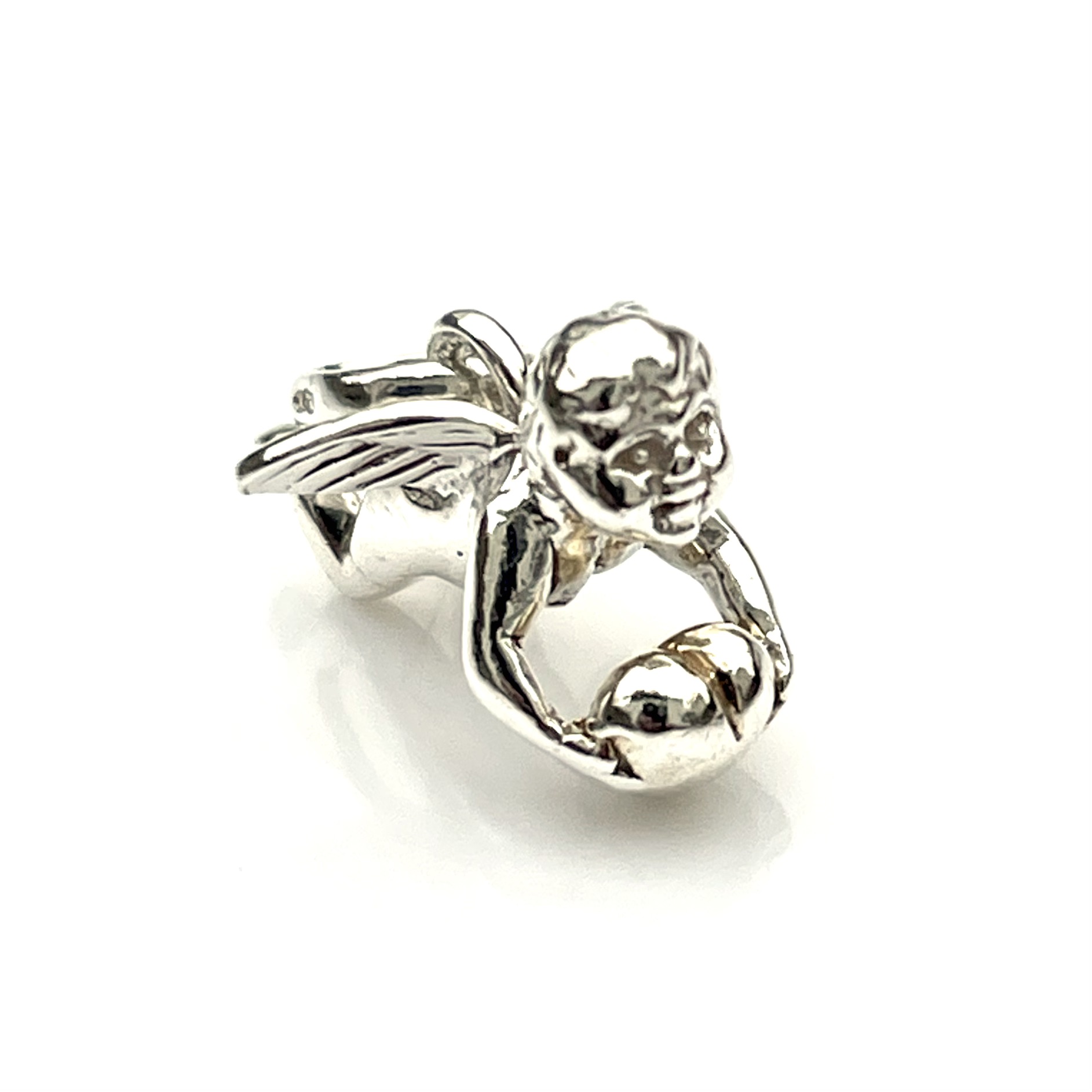 Front view of 2010 Links of London sterling silver Cherub charm holding a heart"