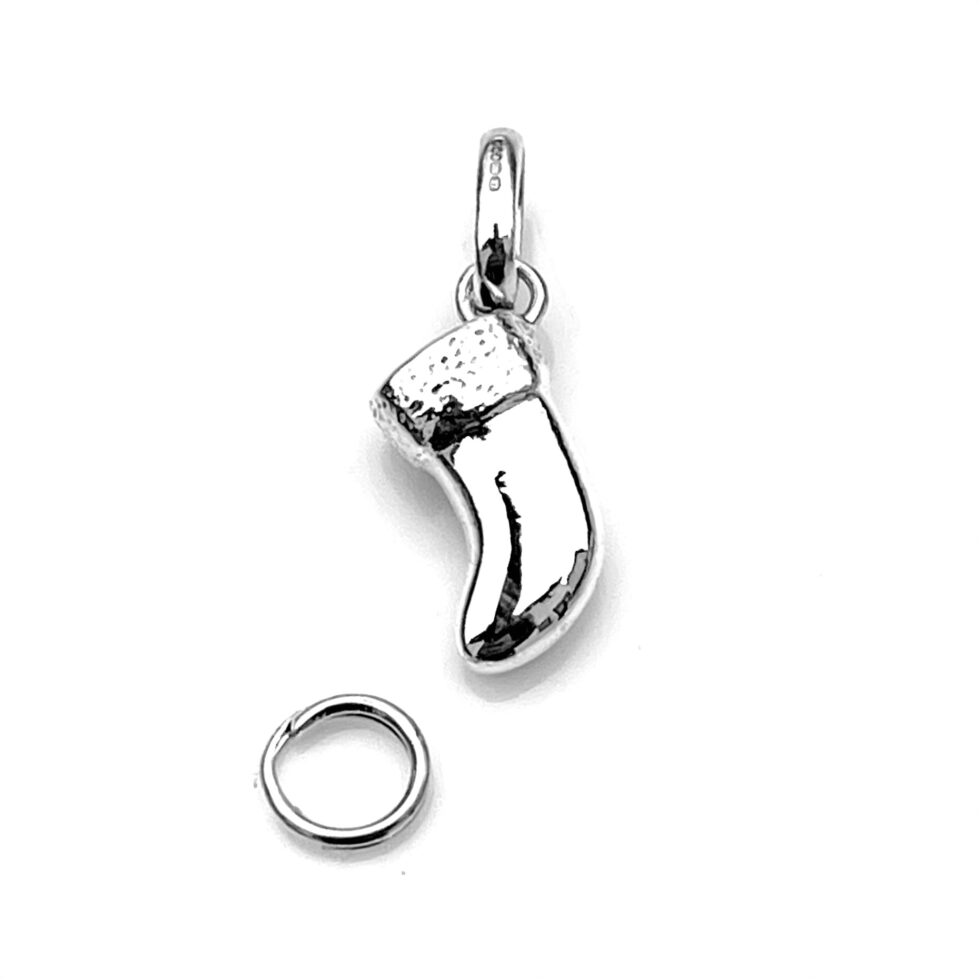 sterling silver Christmas Stocking charm with 7mm split ring