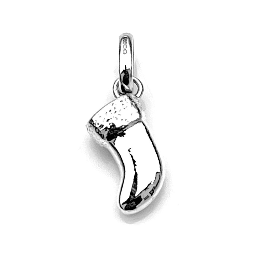Side view showing depth of the Christmas Stocking charm design
