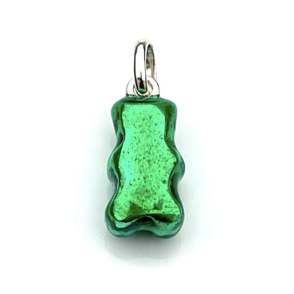 Back view of the Green Gummy Bear charm showing polished finish