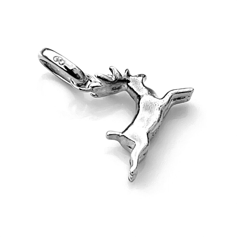 Side view showing the dynamic pose of the Leaping Reindeer charm