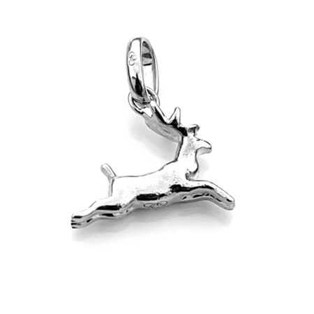 Front view of the 2009 Links of London Leaping Reindeer charm in sterling silver