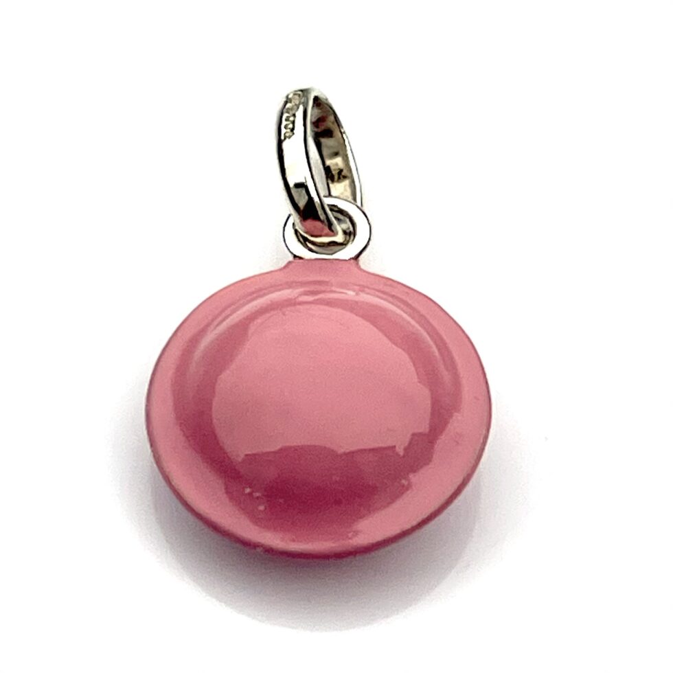 Side view showing the rounded design of the Pink Flying Saucer Sweet charm