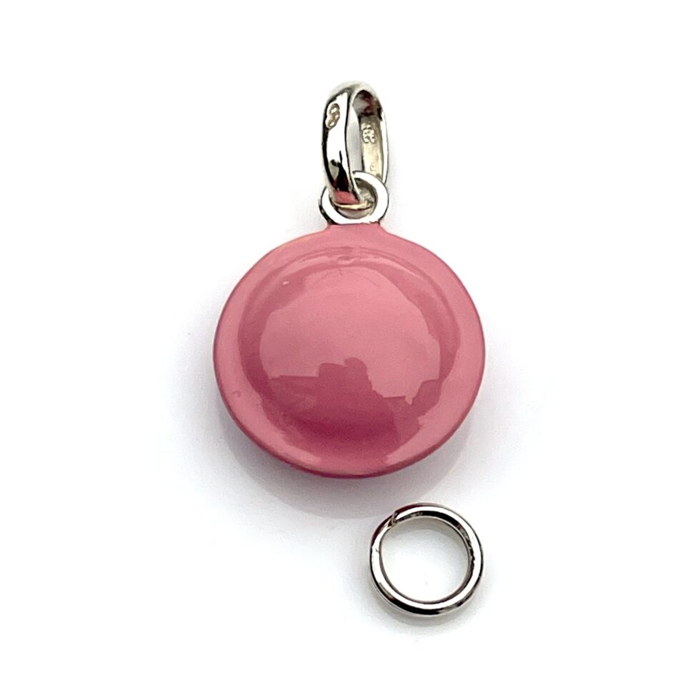 Detailed shot of sterling silver Flying Saucer charm with 7mm split ring