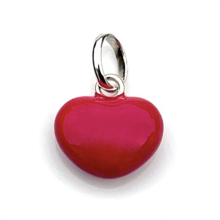 Side view showing the vibrant enamel of the Hot Pink Heart charm