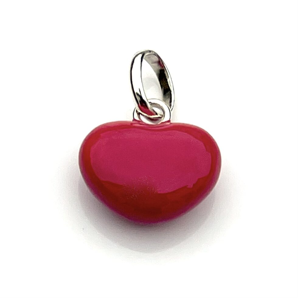 Close-up of bold hot pink enamel finish on the Heart charm
