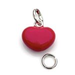 Detailed shot of sterling silver Hot Pink Heart charm with 7mm split ring