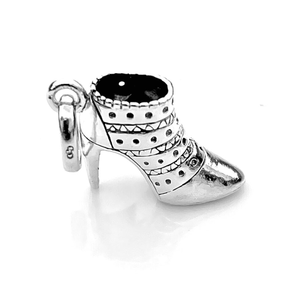 Front view of the 2010 Links of London Stiletto Ankle Boot charm in sterling silver