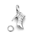 Detailed shot of sterling silver Stiletto Ankle Boot charm with 7mm split ring