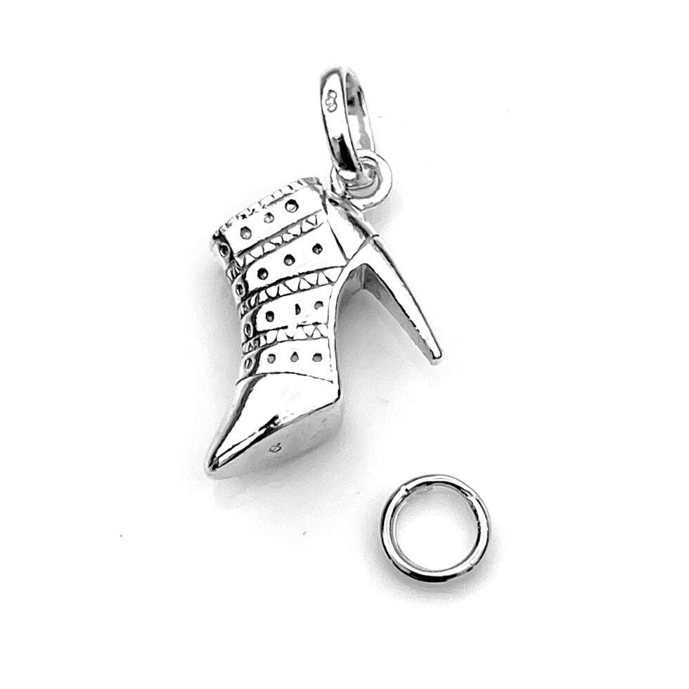sterling silver Stiletto Ankle Boot charm with 7mm split ring