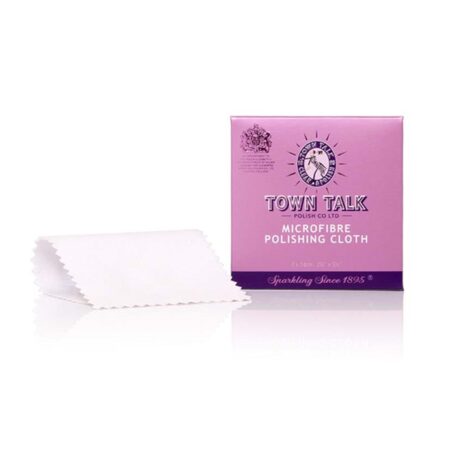 Town Talk Small Microfibre Jewellery Cleaning Cloth next to a sparkling silver bracelet.