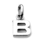 Side view of the letter B charm showcasing its polished sterling silver finish