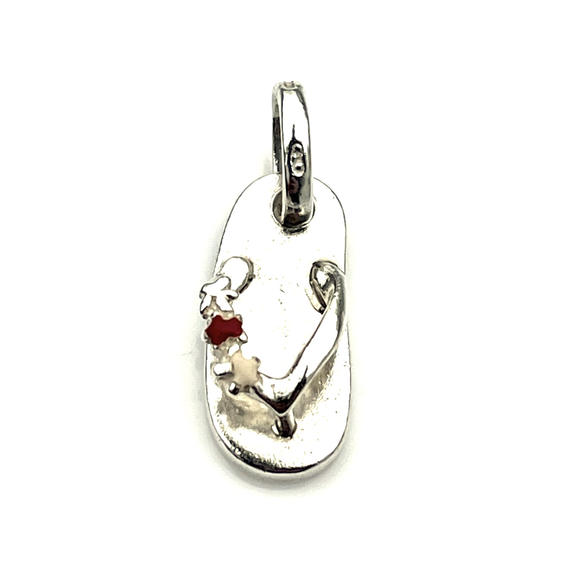 Close-up of the 2008 Links of London Flip Flop Charm with Pink Enamel Flowers.