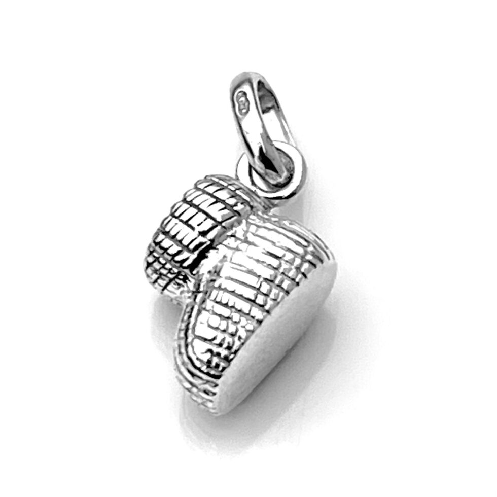 Side view showcasing the detailed knitted pattern on the baby bootie charm.