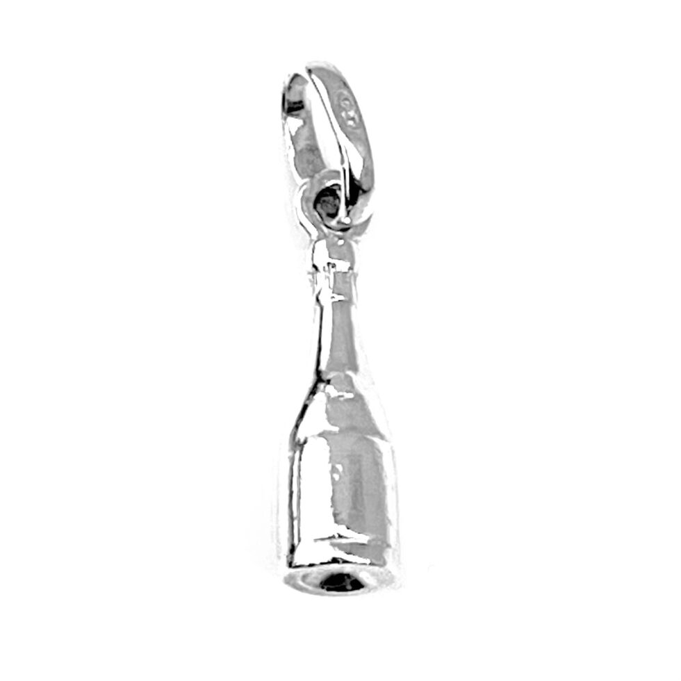 Side view showing the bottle’s detailed base and oval loop.