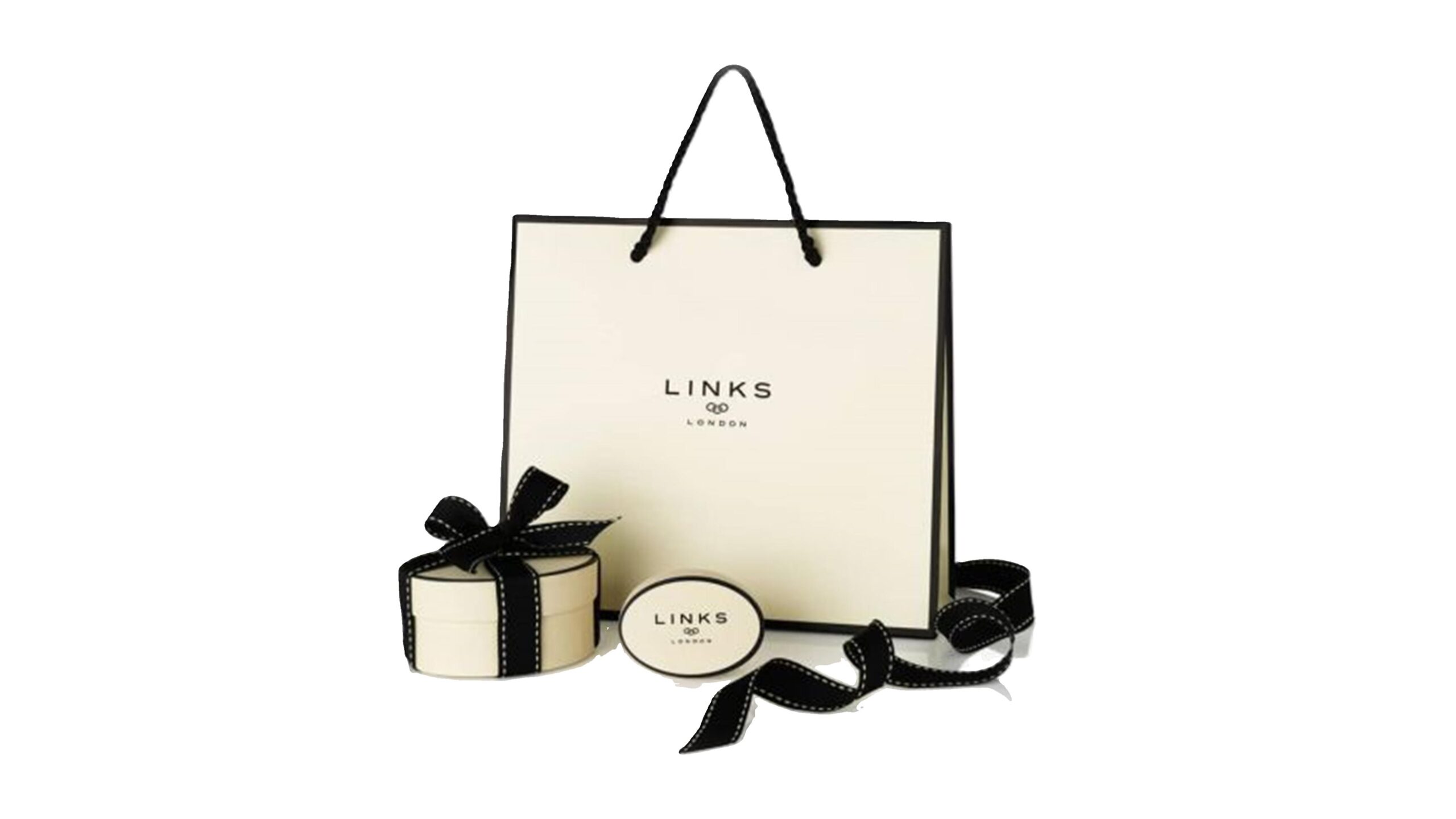 Links Of London gift packaging, bag, boxes, ribbon
