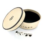 inside box view of vintage Links of London sterling silver heart cufflinks.