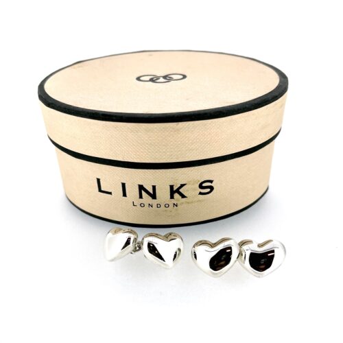 box of vintage Links of London sterling silver heart cufflinks.