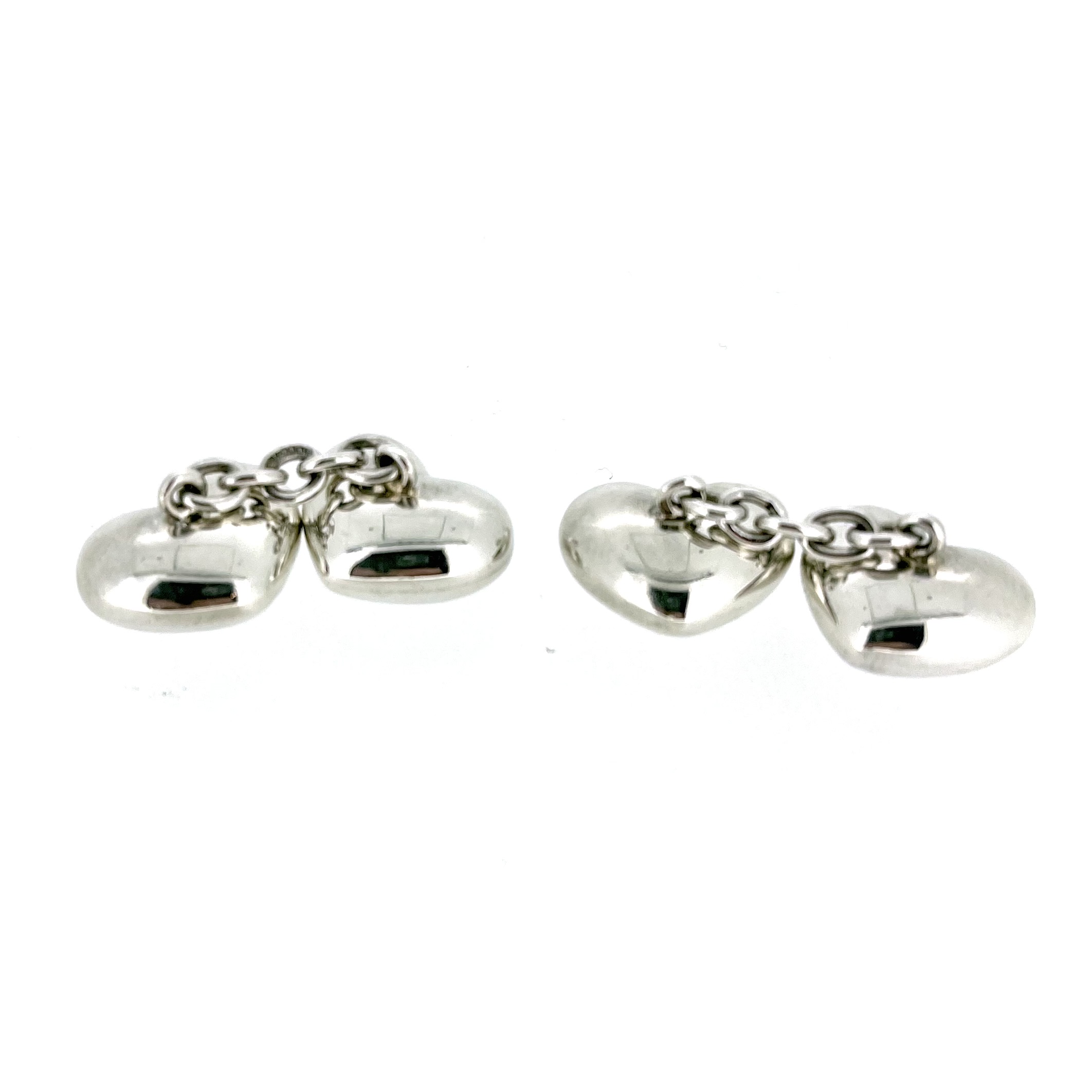 back view of vintage Links of London sterling silver heart cufflinks.