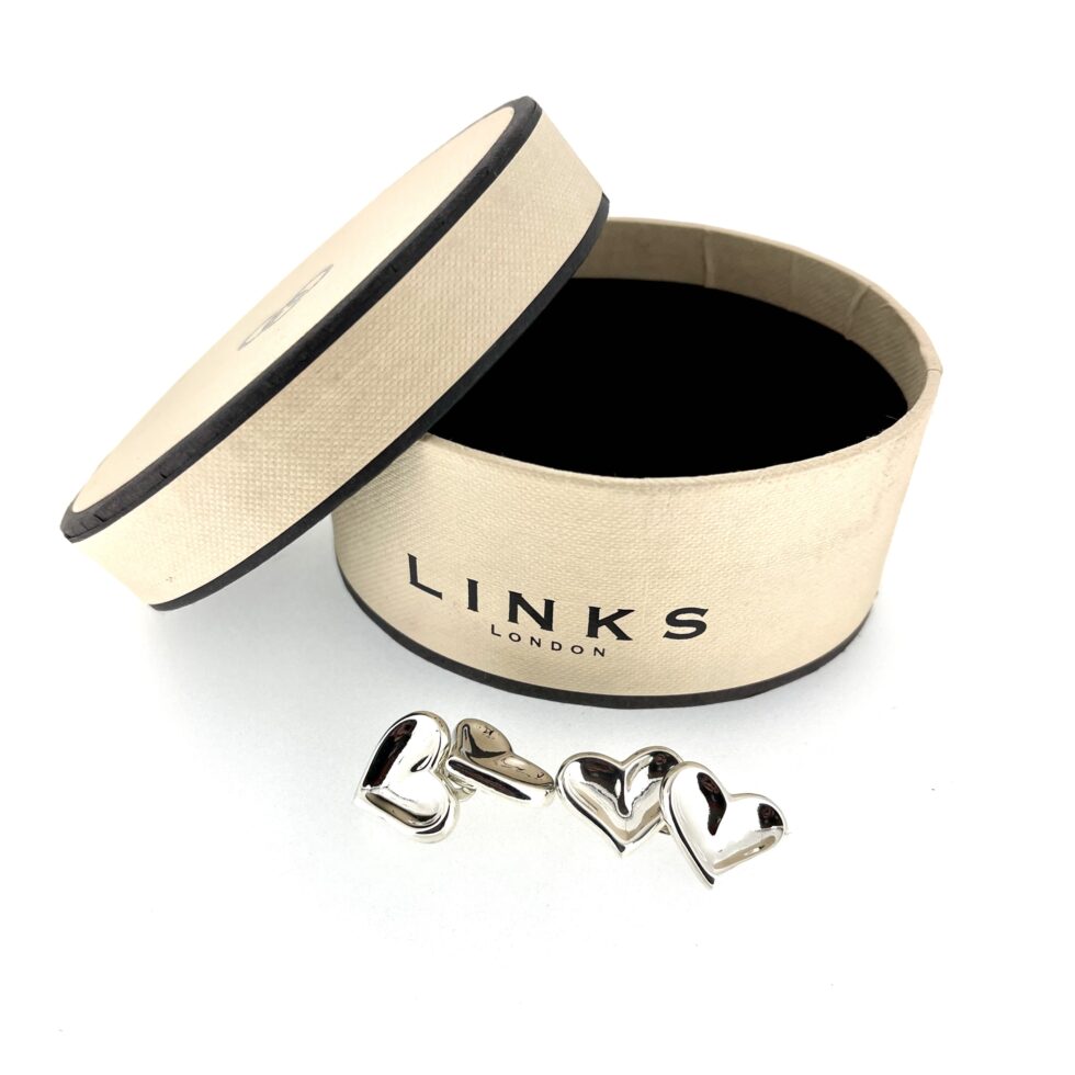 2004 Links of London Thumbprint Heart Cufflinks showing the vintage case