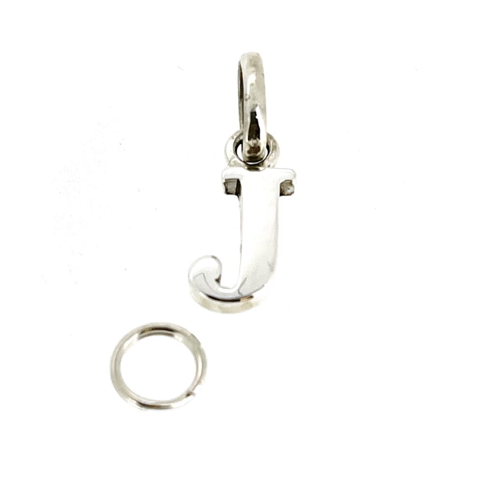 back of the vintage Links of London Sterling Silver Letter J Charm with split ring