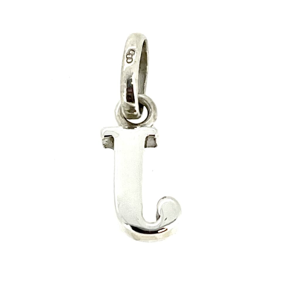 Close-up of the vintage Links of London Sterling Silver Letter J Charm.