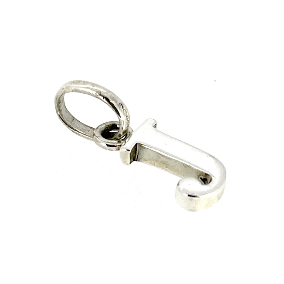 side of the vintage Links of London Sterling Silver Letter J Charm.