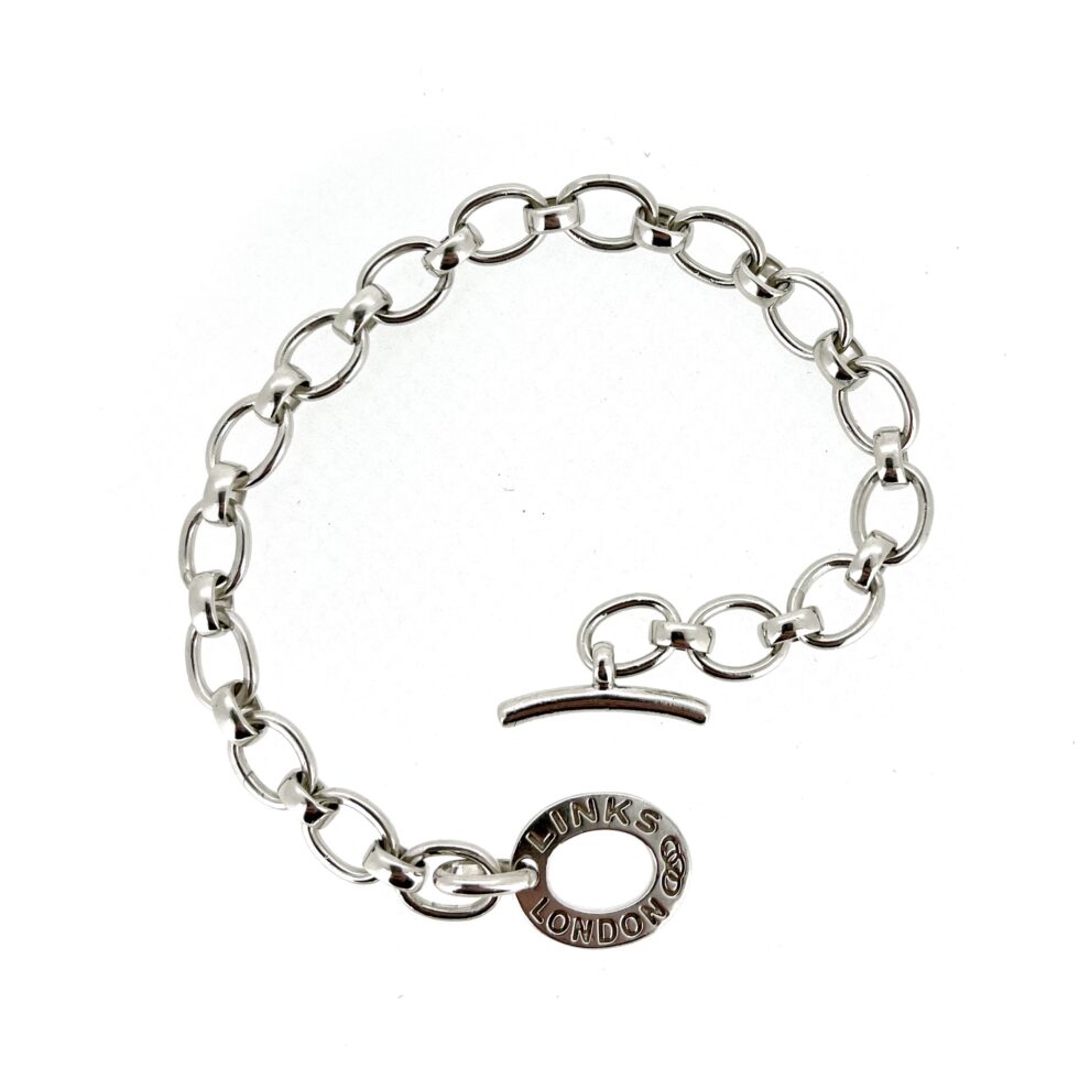 Close-up of the Links of London sterling silver toggle clasp.