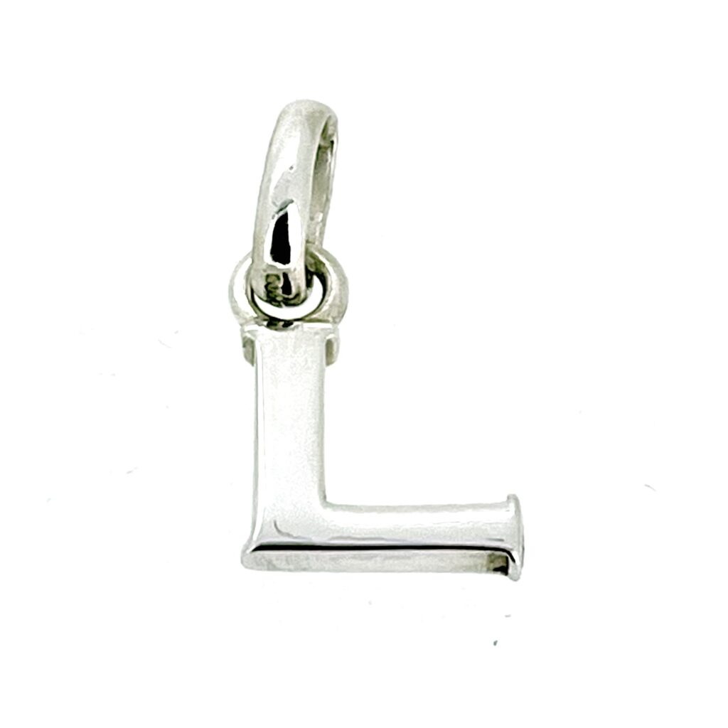 Close-up of the vintage Links of London Sterling Silver Letter L Charm.