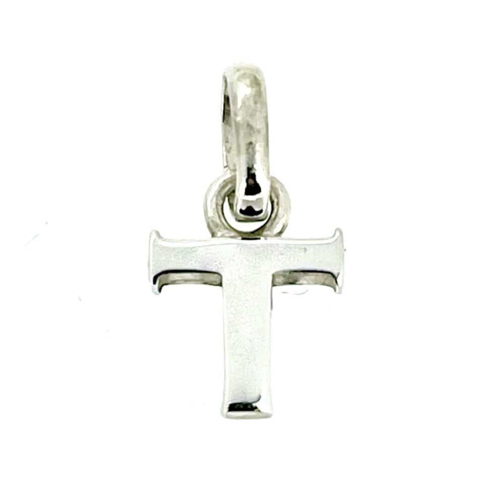 Back view of the Letter T Charm emphasizing its sterling silver craftsmanship.