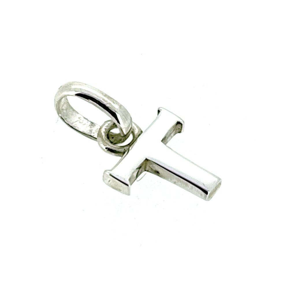 side of the vintage Links of London Sterling Silver Letter T Charm.