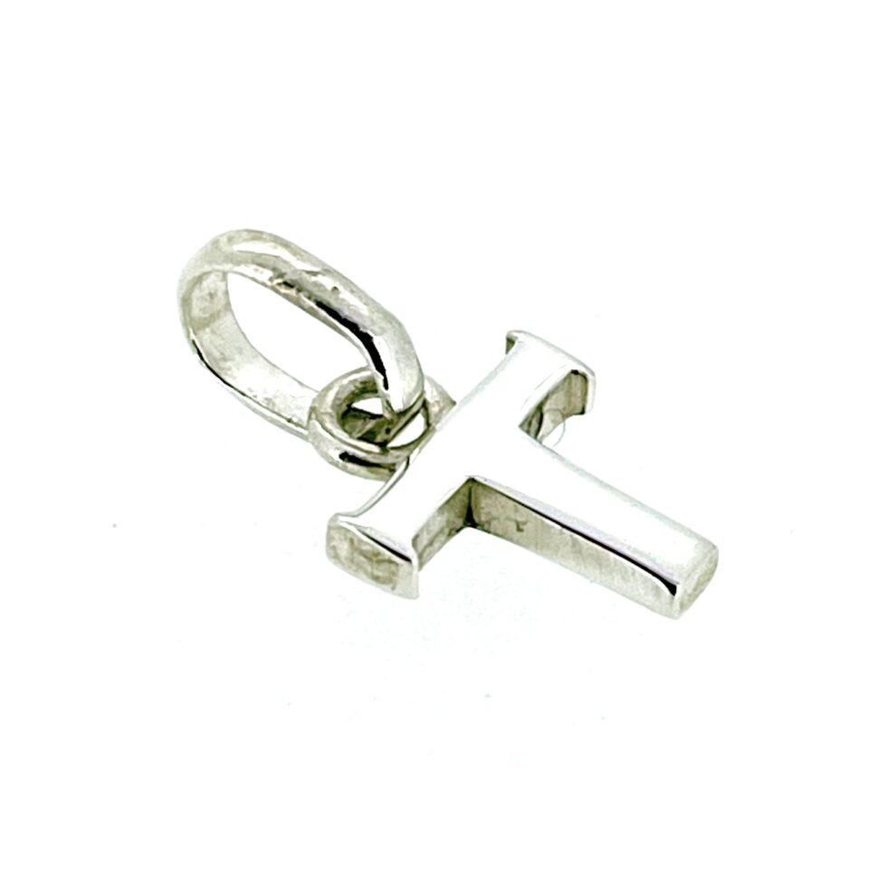 side view of the vintage Links of London Sterling Silver Letter T Charm.